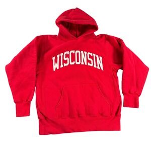 Vintage Wisconsin Hoodie Men Medium Red Collegiate Made in USA Cotton Exchange